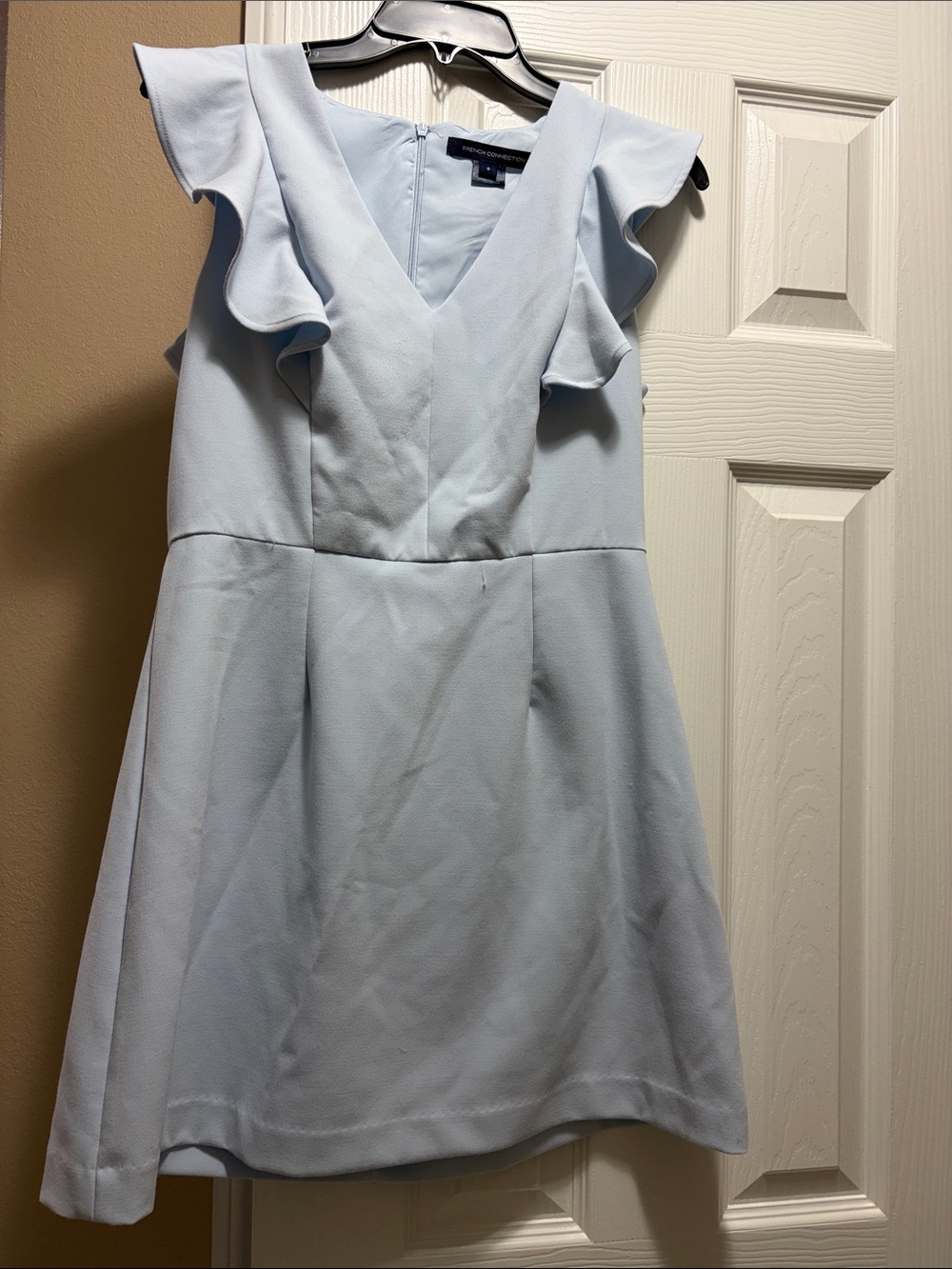 Pale Blue V-Neck Ruffle Mini Dress